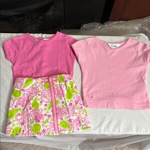 Lilly Pulitzer Pink and Green Skort with 2 Pink Tops